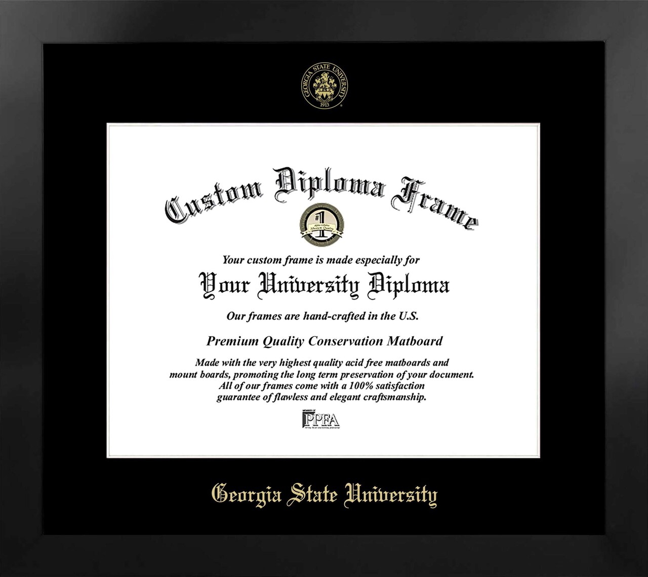 Georgia State University 17w x 14h Manhattan Black Single Mat Gold Embossed Diploma Frame with Bonus Campus Images Lithograph (value savings at $59)